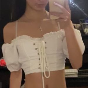 Lace up corset style puff sleeve top